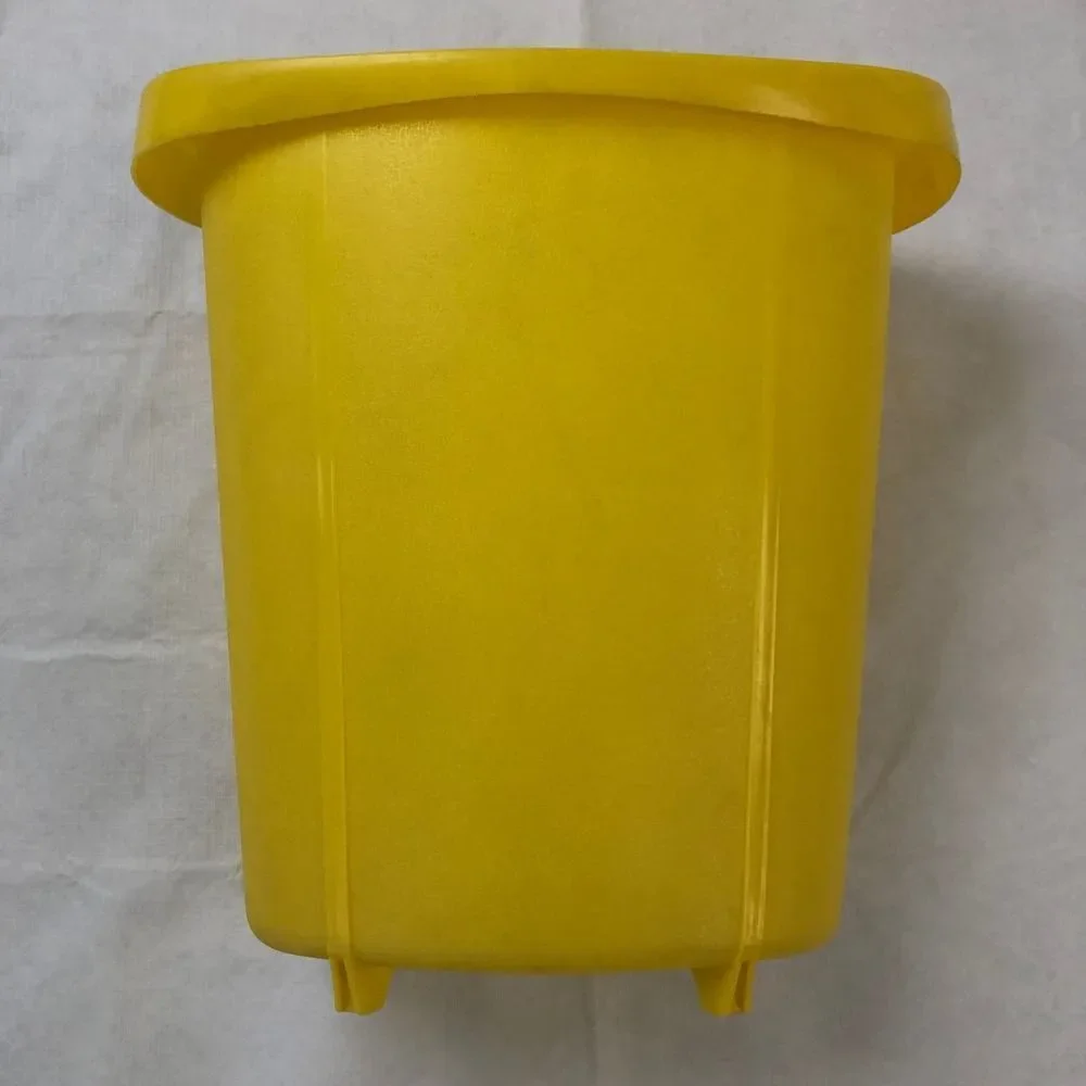 Vintage Yellow Embossed Floral Footed Wastebasket 1970s Small Trash Can 13